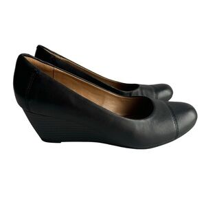 Clarks Faux Leather Wedge Shoe Womens 6.5 Black Classic Comfort Office Career